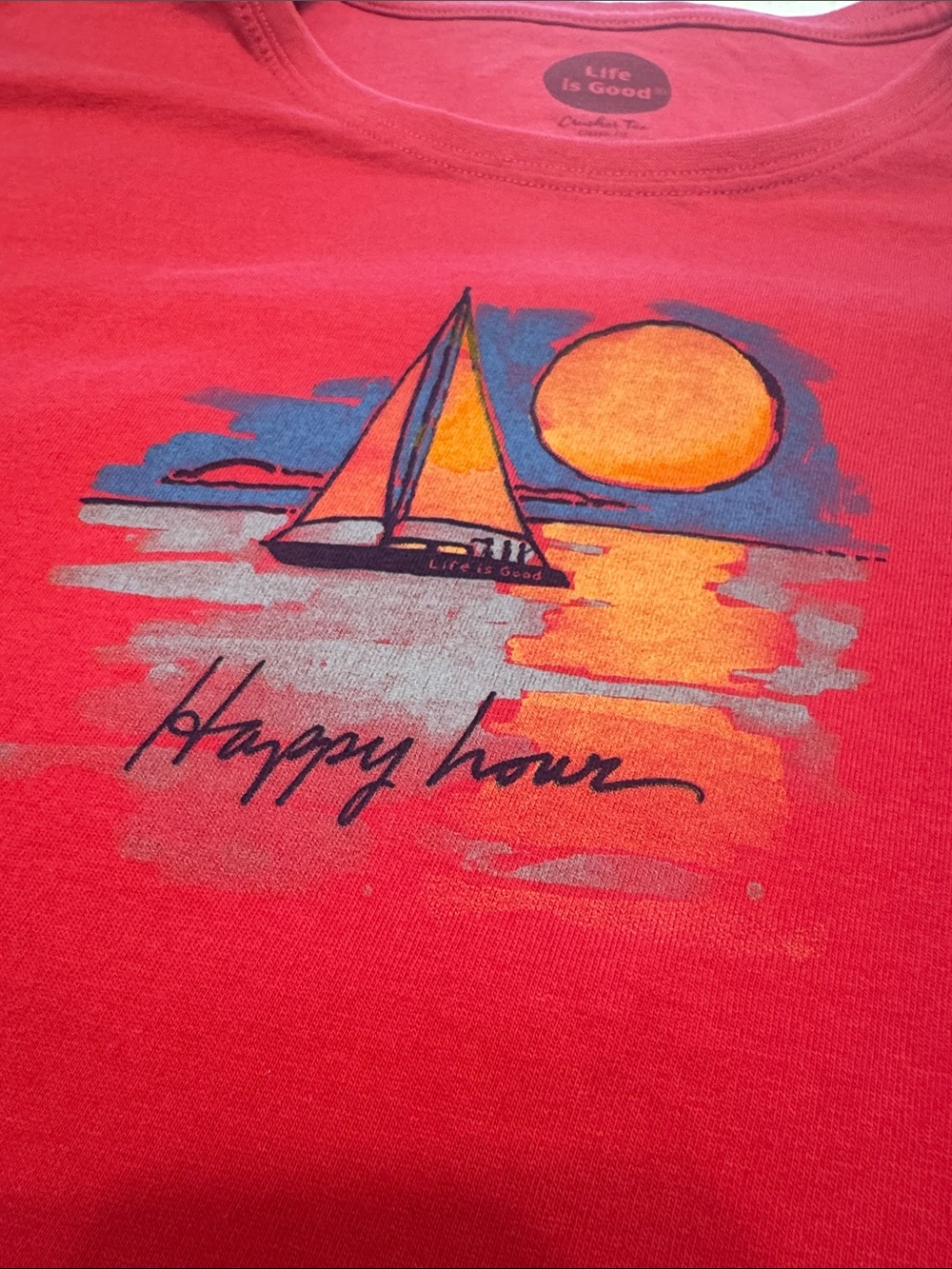 Life Is Good Pink Sailboat "Happy Hour" Graphic Tee